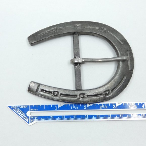 Vintage NOS Antique Silver Realistic Horseshoe Metal Belt Buckle - Picture 4 of 5